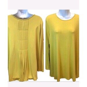 J Jill Wearever Women's Tunic Size Large Mustard Yellow Pleated Back Super Soft